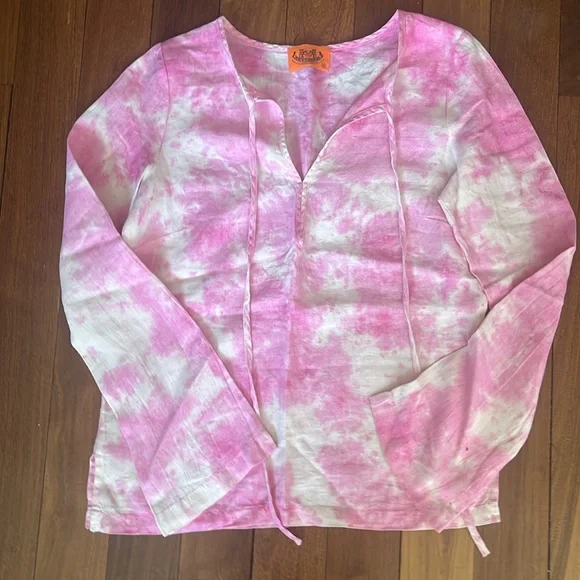Juicy Couture Pink Linen Tie Dye Bell
Sleeve Blouse sz S Excellent Condition - Picture 3 of 8